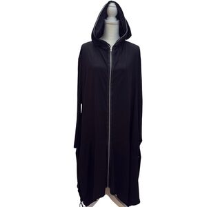 Kaliyana Artwear Vintage Black long-sleeve Hooded Dress, Zipper Front, sz S/M